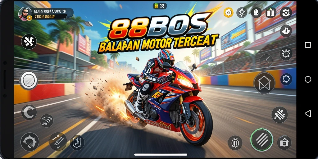 Gameplay seru dan mendebarkan dalam 88BOS yang menampilkan balapan motor.