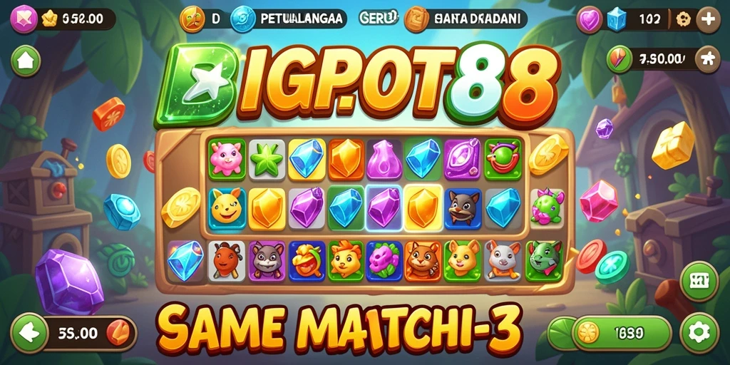 Gameplay seru dan penuh warna dalam BIGPOT88, game Match-3 yang menantang.