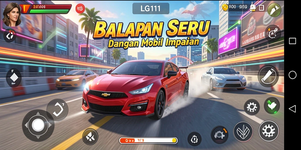 Tampilan gameplay balapan yang menggembirakan di LG111.