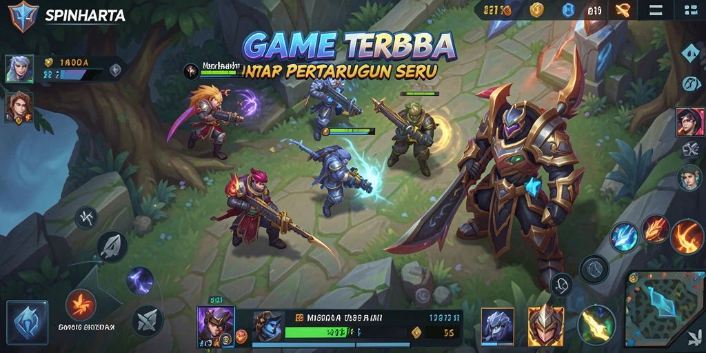 Tampilan gameplay seru di SPINHARTA dengan pertarungan epik.