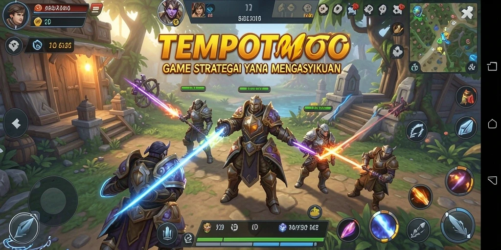 Tampilan gameplay TEMPOTOTO yang menampilkan pertempuran strategis.