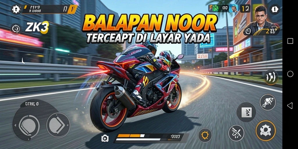 Tampilan gameplay menegangkan dari ZK3 dengan aksi balapan motor.